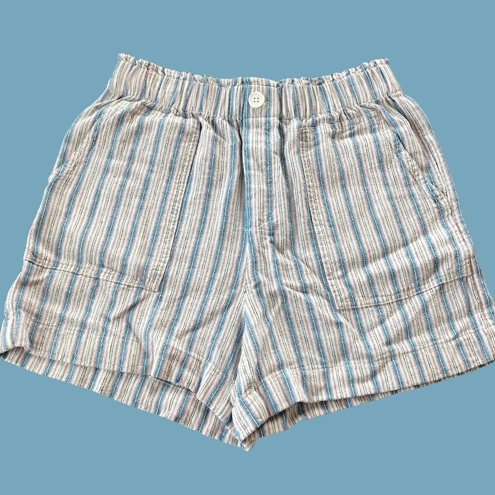 Loft Outlet Size Small Striped Linen Blend Pull On High Rise Shorts Summer Blue